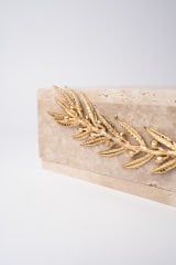 Traverten Mendil Kutusu Gold Zeytin Dalı Objeli