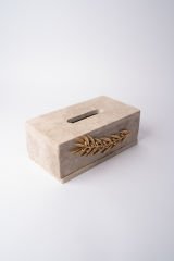 Traverten Mendil Kutusu Gold Zeytin Dalı Objeli