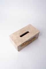 Traverten Mendil Kutusu Gold Zeytin Dalı Objeli