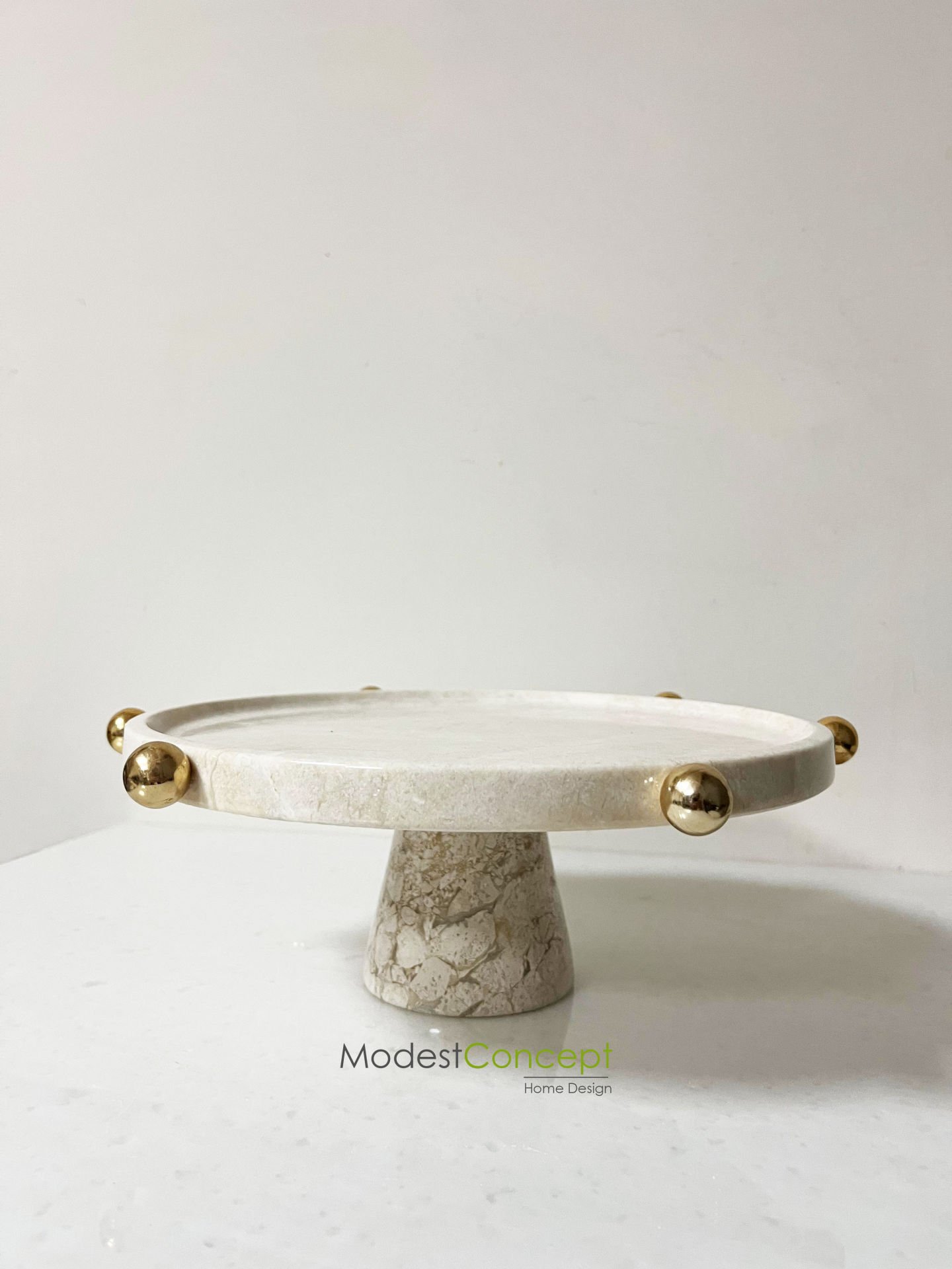 Bej mermer Pasta & Sunum Standı Gold Detaylı