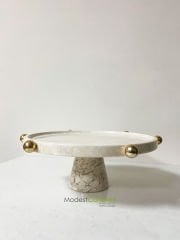 Bej mermer Pasta & Sunum Standı Gold Detaylı