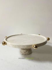 Bej mermer Pasta & Sunum Standı Gold Detaylı