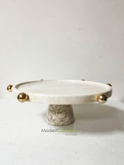 Bej mermer Pasta & Sunum Standı Gold Detaylı