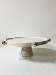 Bej mermer Pasta & Sunum Standı Gold Detaylı