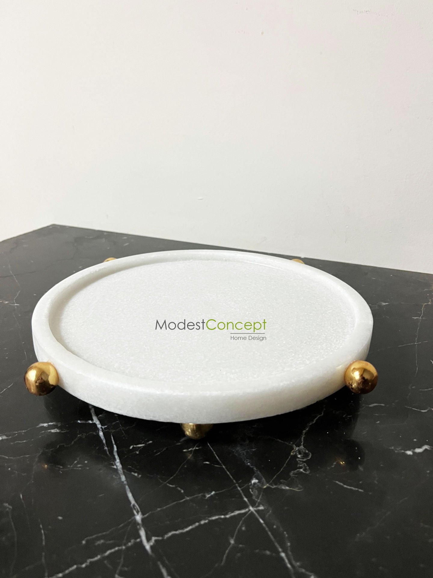 Doğal Mermer Yuvarlak Tepsi, Mermer Düzenleyici, Yuvarlak Düzenleyici Top Ayak Detaylı