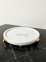 Doğal Mermer Yuvarlak Tepsi, Mermer Düzenleyici, Yuvarlak Düzenleyici Top Ayak Detaylı