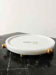 Doğal Mermer Yuvarlak Tepsi, Mermer Düzenleyici, Yuvarlak Düzenleyici Top Ayak Detaylı