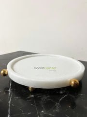 Doğal Mermer Yuvarlak Tepsi, Mermer Düzenleyici, Yuvarlak Düzenleyici Top Ayak Detaylı