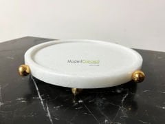 Doğal Mermer Yuvarlak Tepsi, Mermer Düzenleyici, Yuvarlak Düzenleyici Top Ayak Detaylı