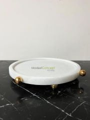 Doğal Mermer Yuvarlak Tepsi, Mermer Düzenleyici, Yuvarlak Düzenleyici Top Ayak Detaylı