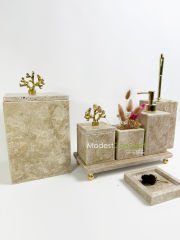 Traverten 7li  Banyo Seti Gold Mercan
