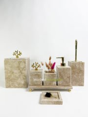 Traverten 7li  Banyo Seti Gold Mercan
