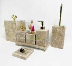 Traverten 7li  Banyo Seti Gold Mercan