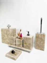 Traverten 7li  Banyo Seti Gümüş Mercan