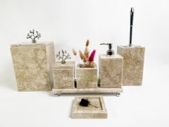 Traverten 7li  Banyo Seti Gümüş Mercan