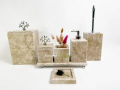 Traverten 7li  Banyo Seti Gümüş Mercan