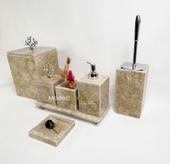 Traverten 7li  Banyo Seti Gümüş Mercan