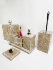 Traverten 7li  Banyo Seti Gümüş Mercan