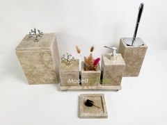 Traverten 7li  Banyo Seti Gümüş Mercan