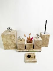 Traverten 7li  Banyo Seti Gümüş Mercan