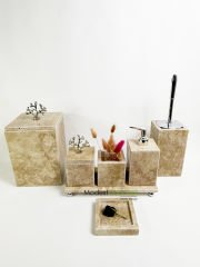 Traverten 7li  Banyo Seti Gümüş Mercan