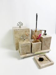 Traverten 7li  Banyo Seti Gümüş Mercan