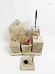 Traverten 7li  Banyo Seti Gümüş Mercan