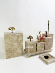 Traverten 7li  Banyo Seti Gold Gingko