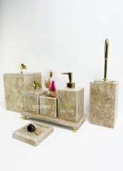 Traverten 7li  Banyo Seti Gold Gingko