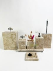 Traverten 7li  Banyo Seti Gümüş Gingko