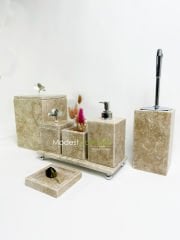 Traverten 7li  Banyo Seti Gümüş Gingko