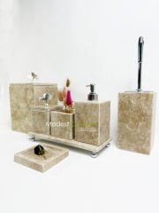 Traverten 7li  Banyo Seti Gümüş Gingko