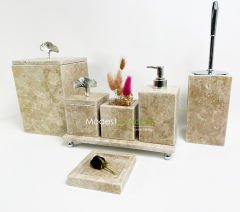 Traverten 7li  Banyo Seti Gümüş Gingko