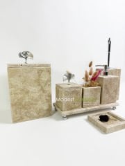 Traverten 7li  Banyo Seti Gümüş Gingko