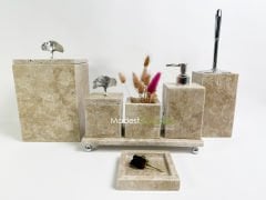 Traverten 7li  Banyo Seti Gümüş Gingko