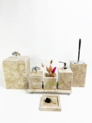 Traverten 7li  Banyo Seti Gümüş Gingko