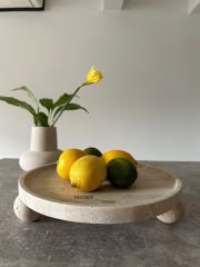 Traverten Yuvarlak Tepsi, Traverten Yuvarlak Sunum Mermer Top Ayaklı 28cm