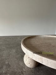 Traverten Yuvarlak Tepsi, Traverten Yuvarlak Sunum Mermer Top Ayaklı 28cm