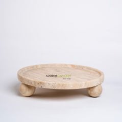 Traverten Yuvarlak Tepsi, Traverten Yuvarlak Sunum Mermer Top Ayaklı 28cm