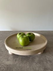 Traverten Yuvarlak Tepsi, Traverten Yuvarlak Sunum Mermer Silindir Ayaklı 28cm