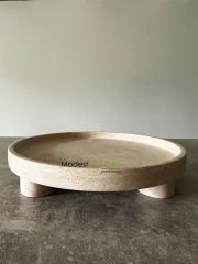 Traverten Yuvarlak Tepsi, Traverten Yuvarlak Sunum Mermer Silindir Ayaklı 28cm