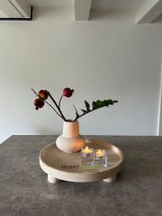 Traverten Yuvarlak Tepsi, Traverten Yuvarlak Sunum Mermer Silindir Ayaklı 28cm