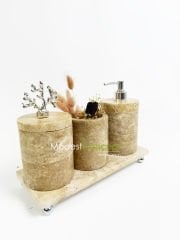 Traverten Banyo Seti Silindir 4 Parça Gümüş Mercan