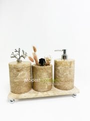 Traverten Banyo Seti Silindir 4 Parça Gümüş Mercan