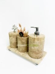 Traverten Banyo Seti Silindir 4 Parça Gümüş Mercan