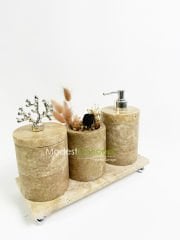 Traverten Banyo Seti Silindir 4 Parça Gümüş Mercan