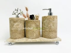 Traverten Banyo Seti Silindir 4 Parça Gümüş Mercan