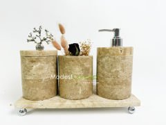 Traverten Banyo Seti Silindir 4 Parça Gümüş Mercan