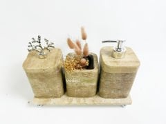 Traverten Banyo Seti Silindir 4 Parça Gümüş Mercan Köşegen