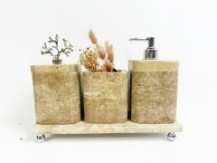 Traverten Banyo Seti Silindir 4 Parça Gümüş Mercan Köşegen